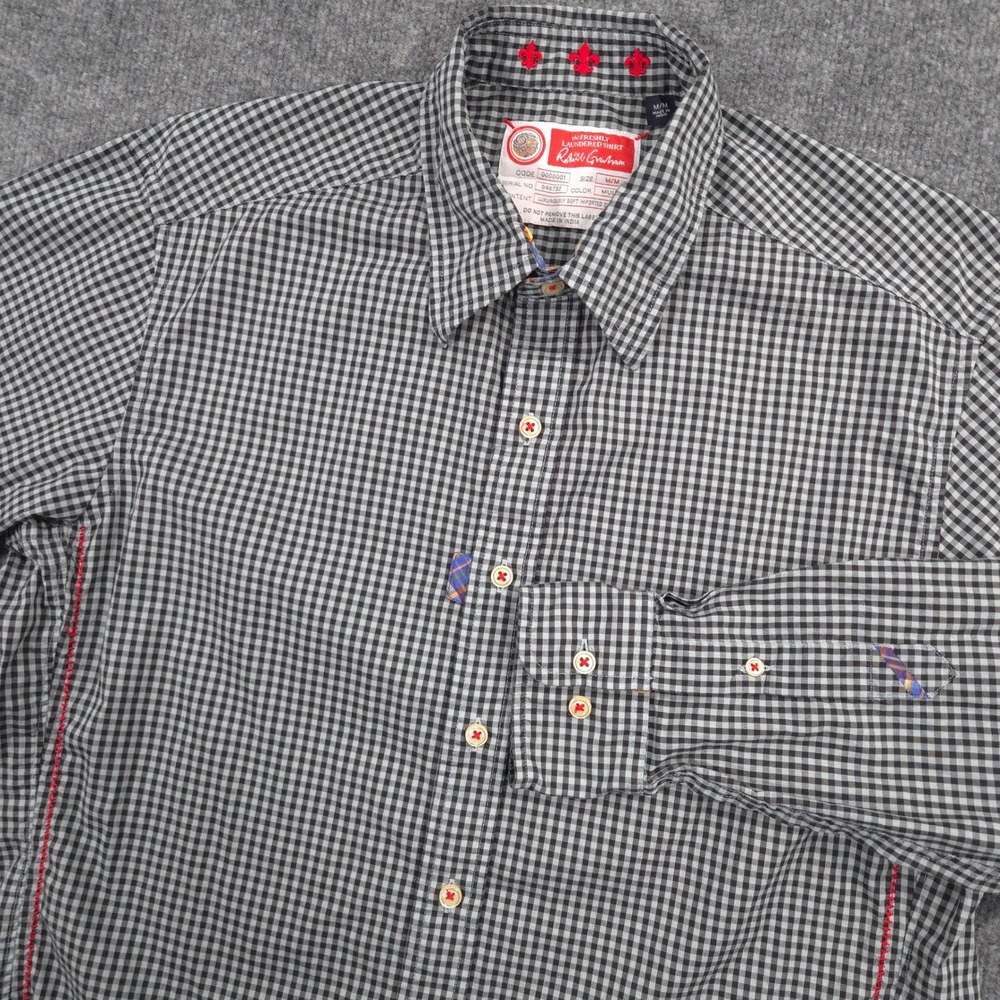 Robert Graham Shirt Mens M Gray Black Gingham Check Long Sleeve Button Up Preppy